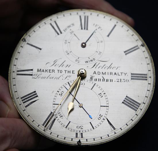 John Fletcher of London. A late 19th century brass mounted mahogany 2½ days ships marine chronometer, 7in.